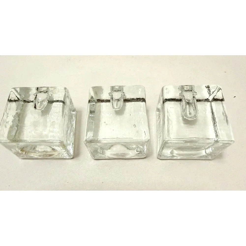 Art Glass VTG Cube Candle Holder Taper Mini Beeswax Candles MCM 3PC Set Findland